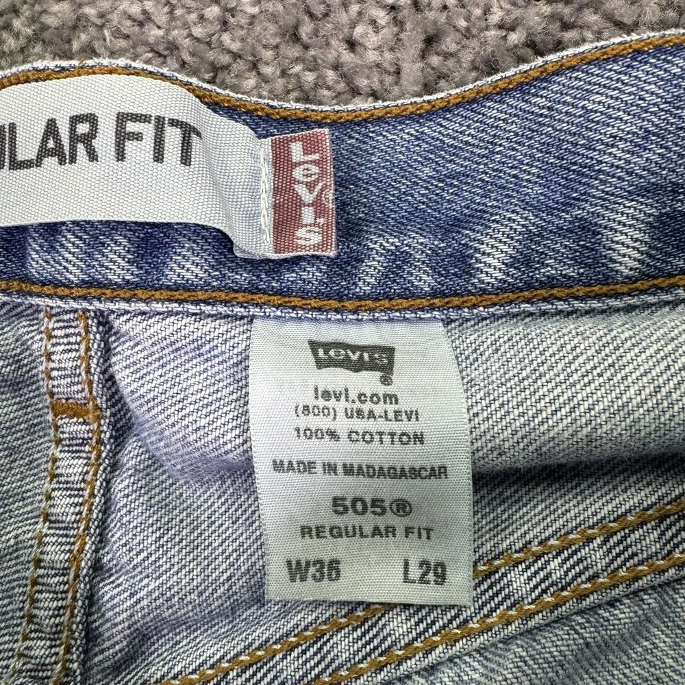 Vtg Levis 505 Jeans Mens 36x25 Blue Regular Straight Denim Light Wash Logo Work